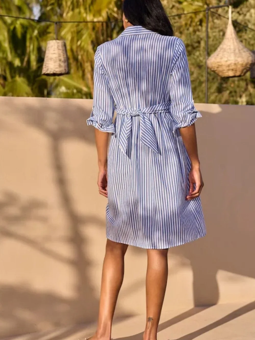 Seraphine Mid Blue & White Stripe Maternity & Nursing Dress